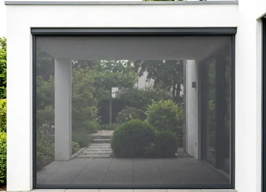 Taut zip screen mesh running in side channels to enclose a Fourways patio